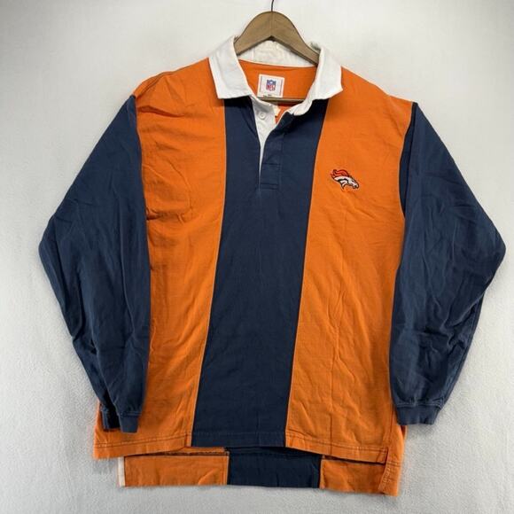 Vintage Denver Broncos Rugby Shirt Men's Large BLue Orange Embroidered Logo y2k - Picture 2 of 10